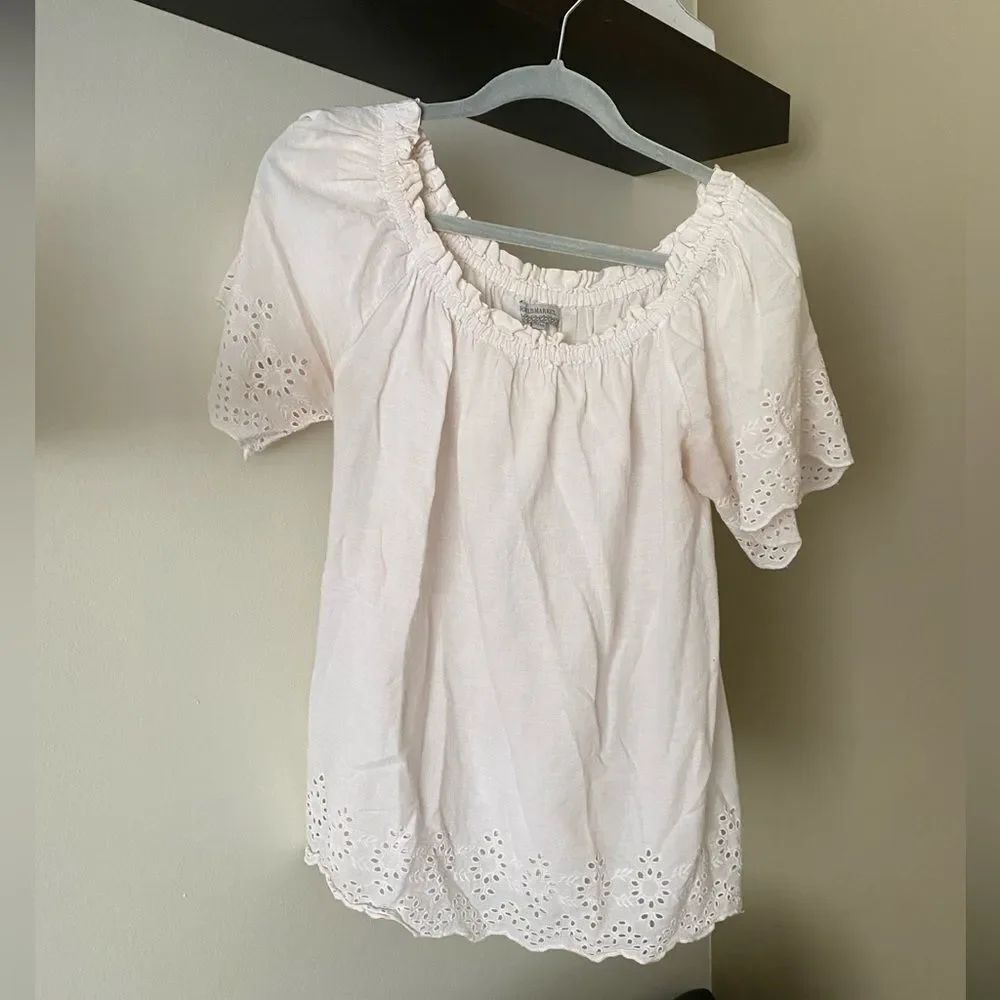 World Market White Cream Eyelet Women Top Size S/M
